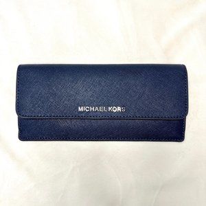 Michael Kors Jet Set Travel Flat Leather Wallet - Navy Blue - NWT